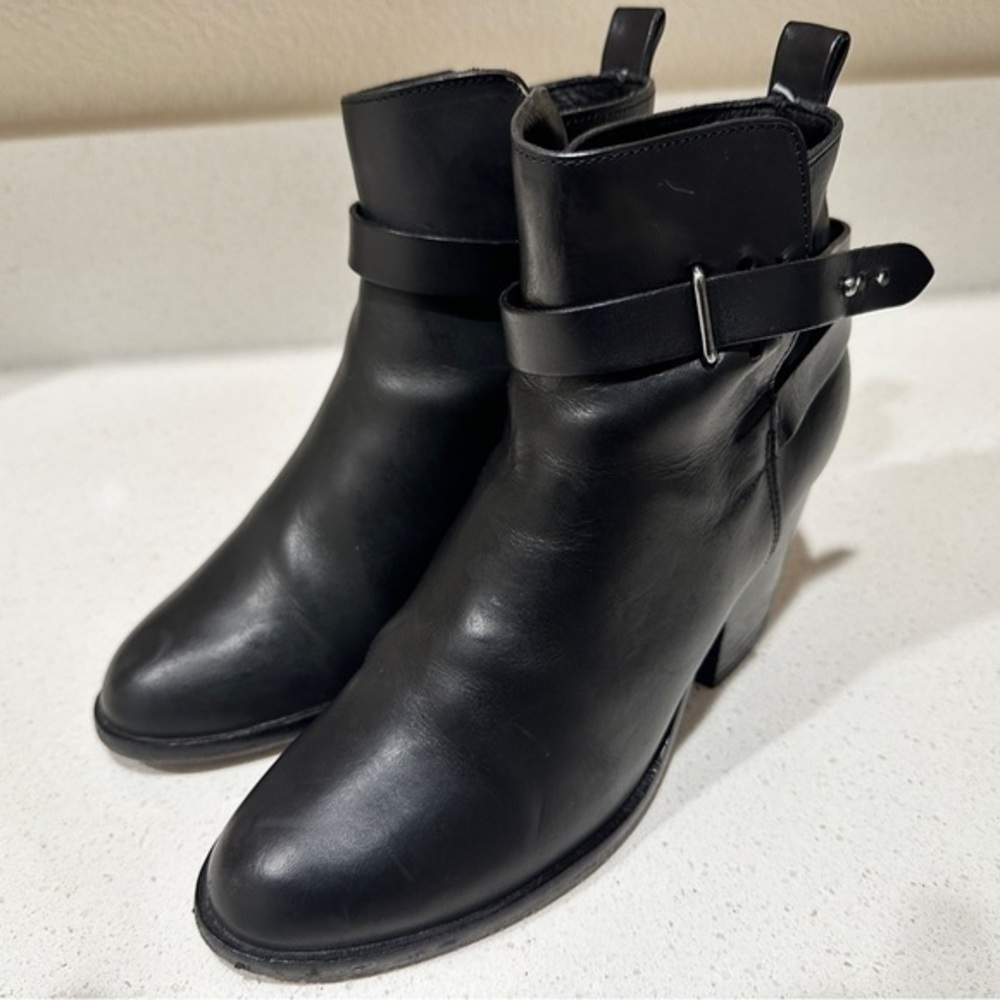 Rag & Bone Harrow Ankle Boots‎ Black Leather Size 38 Ankle Strap Booties
